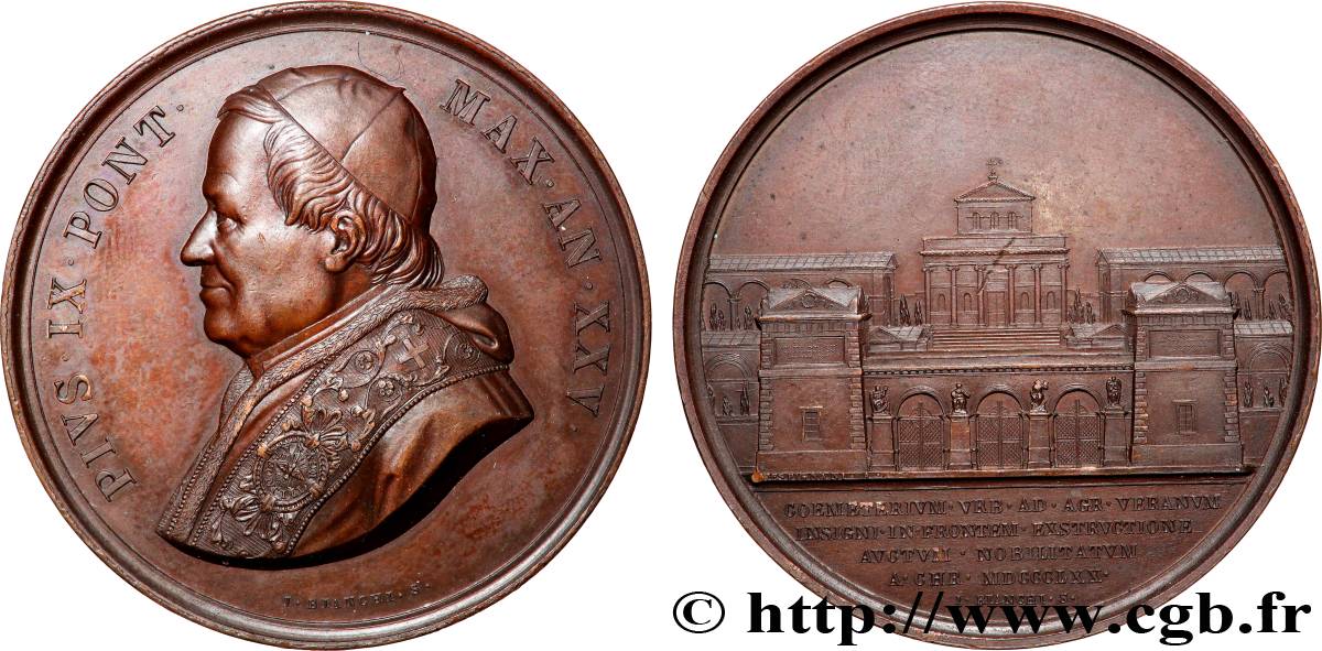 ITALIA - STATO PONTIFICIO - PIE IX (Giovanni Maria Mastai Ferretti) Médaille, Cimetière de Campo Verano q.SPL/SPL