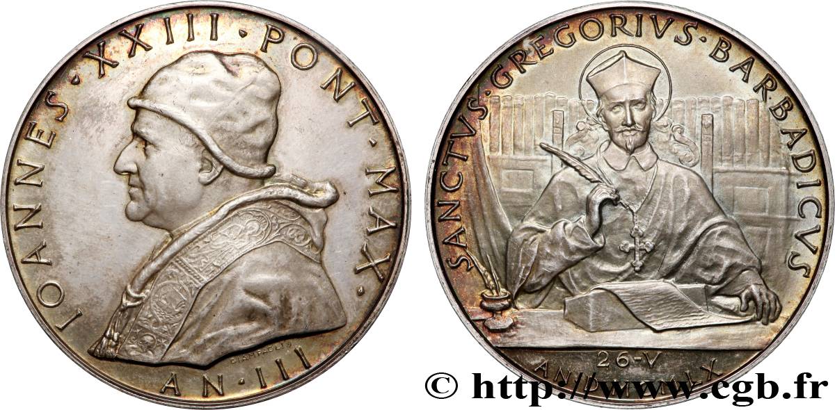 ITALIE - ÉTATS DE L&nbsp;ÉGLISE - JEAN XXIII (Angelo Guiseppe Roncalli) Médaille, Saint Grégoire Barbarigo SPL