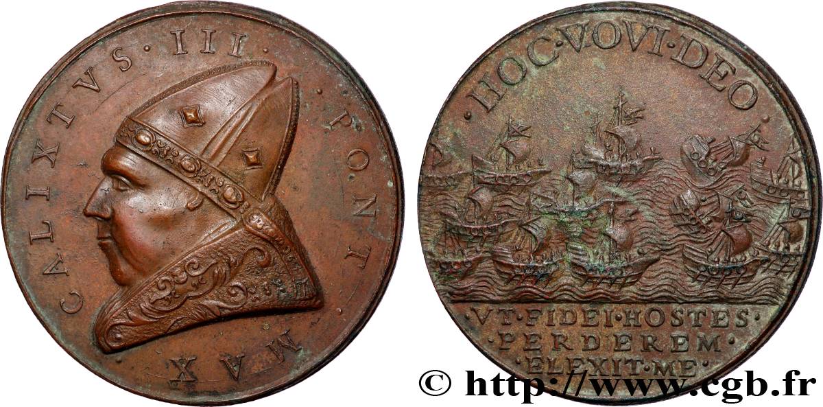 ÉTATS DU PAPE - CALIXTE III (Alfonso Borgia) Médaille, Bataille de Mytilene TTB+