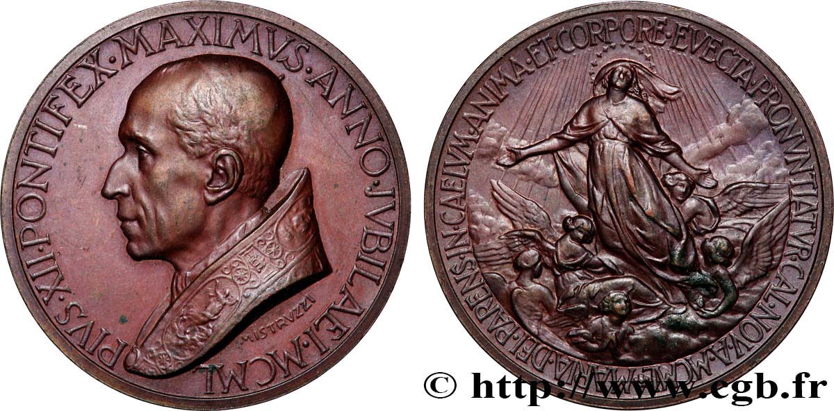 VATICAN - PIE XII (Eugenio Pacelli) Médaille, Proclamation du dogme de l’assomption de la Vierge SPL