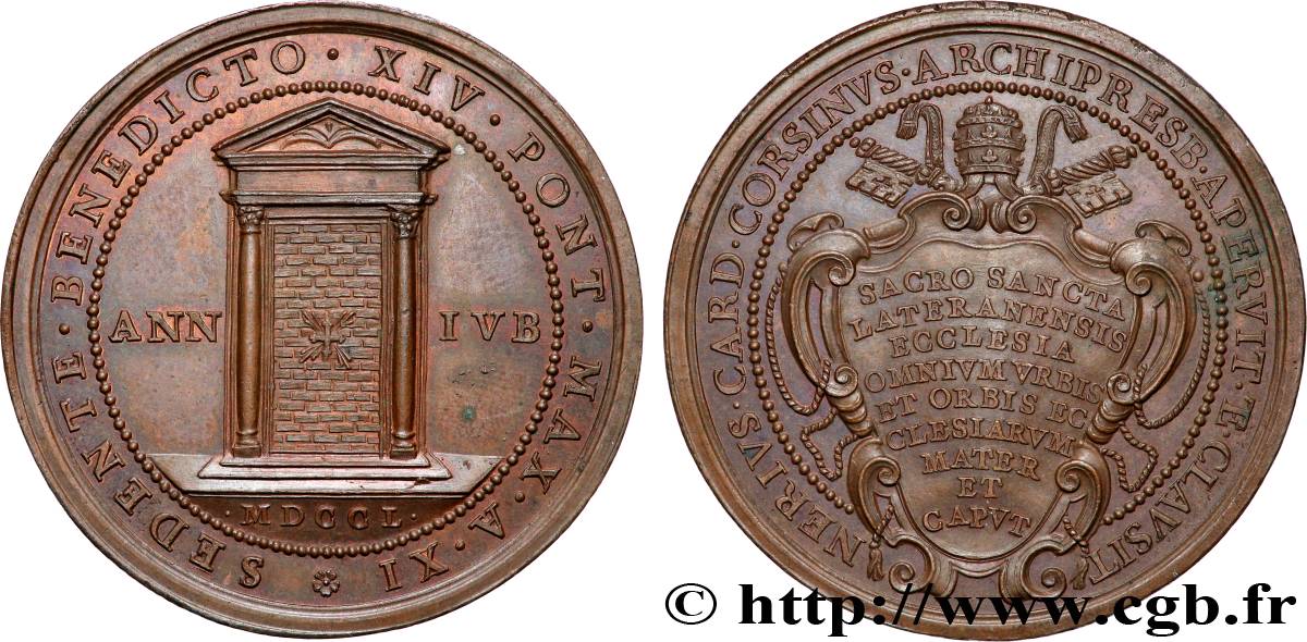 ITALY - PAPAL STATES - BENEDICT XIV (Prospero Lambertini) Médaille, Ouverture et fermeture de la Porte Sainte de la basilique du Latran AU