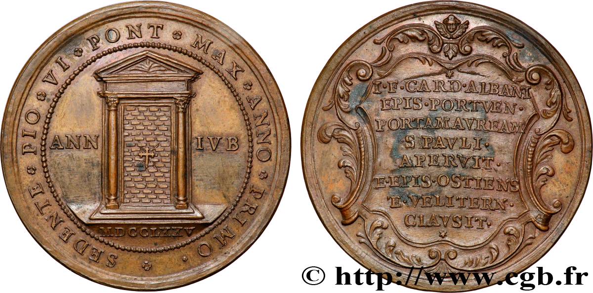 ITALY - PAPAL STATES - PIUS VI (Giovanni Angelo Braschi) Médaille, Ouverture et fermeture de la Porte Sainte de la basilique du Latran AU