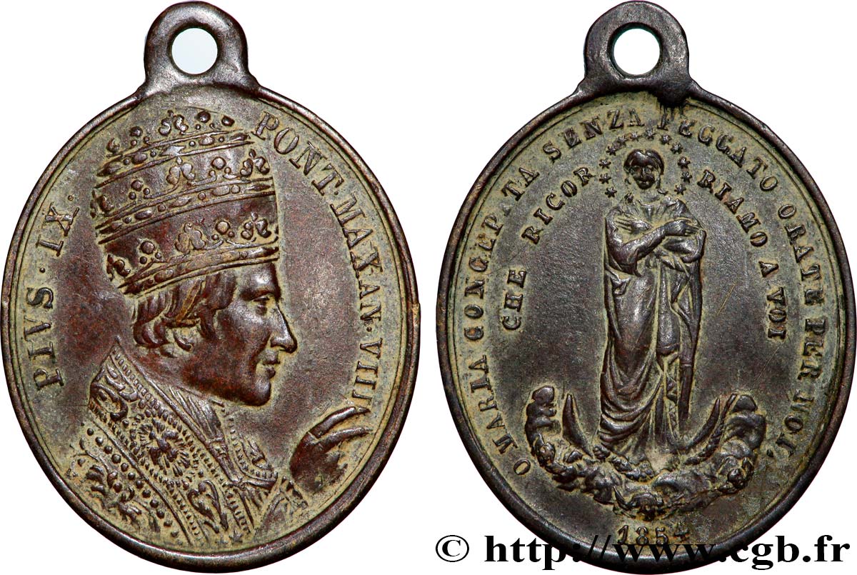 ITALIEN - KIRCHENSTAAT - PIE IX. Giovanni Maria Mastai Ferretti) Médaille, Marie conçue sans péchés SS