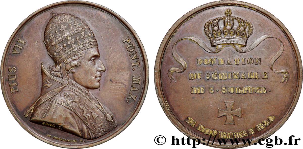 ITALY - PAPAL STATES - PIUS VII (Barnaba Chiaramonti) Médaille, Fondation du séminaire de Saint Sulpice XF