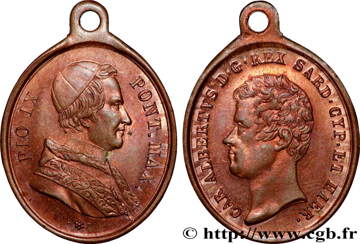 ITALIEN - KIRCHENSTAAT - PIE IX. Giovanni Maria Mastai Ferretti) Médaille, Charles Albert, roi de Piémont-Sardaigne VZ