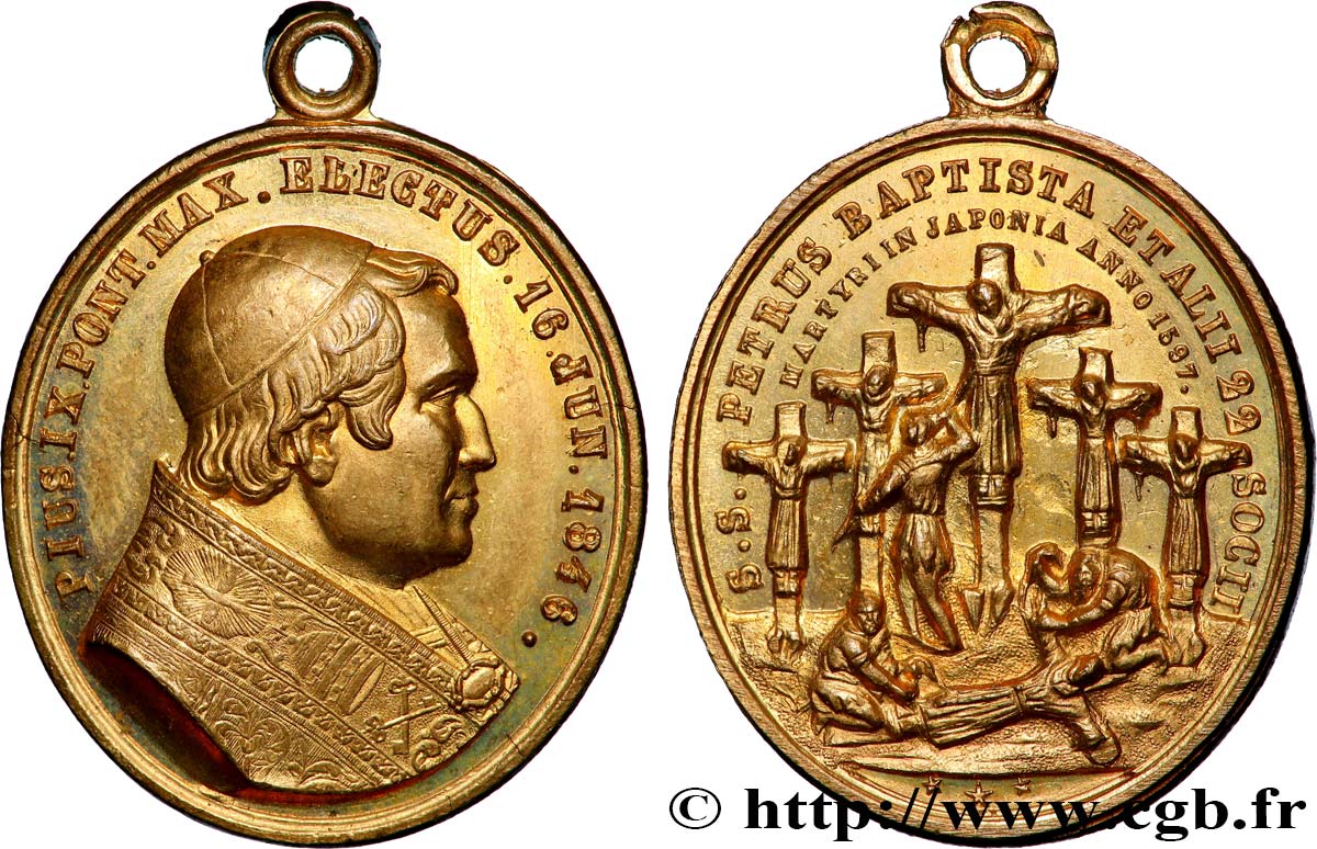 ITALIE - ÉTATS DU PAPE - PIE IX (Jean-Marie Mastai Ferretti) Médaille, Commémoration des martyrs du Japon de 1597 TTB+