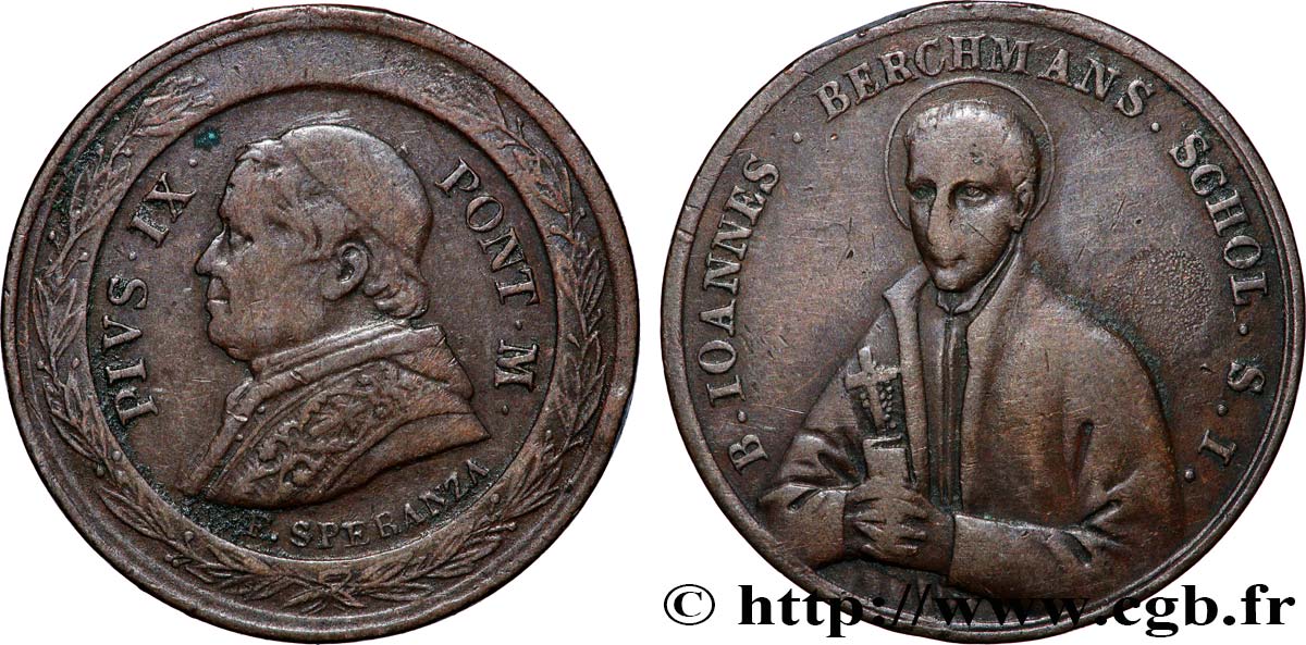 ITALIA - STATO PONTIFICIO - PIE IX (Giovanni Maria Mastai Ferretti) Médaille, Bienheureux Jean Berchmans q.BB