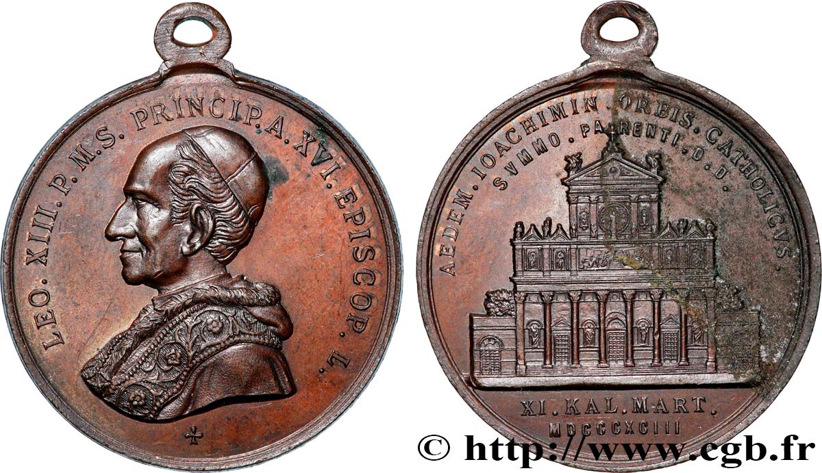 ITALIE - ÉTATS DU PAPE - LÉON XIII (Vincenzo Gioacchino Pecci) Médaille, Construction de l’église San Gioacchina de Rome TTB+