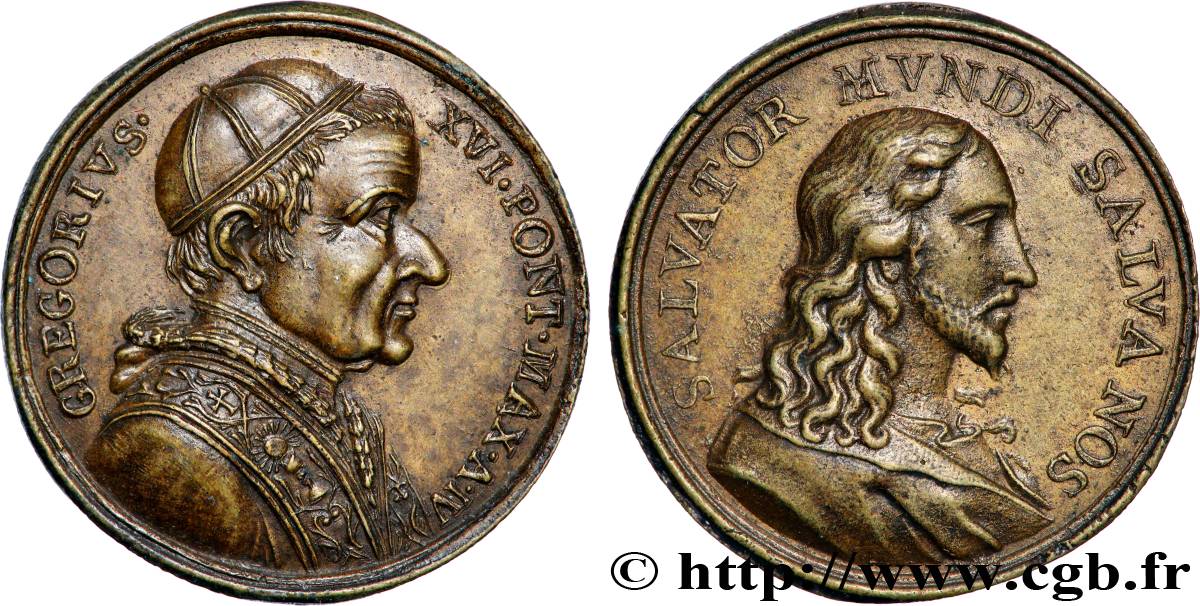 ITALIEN - KIRCHENSTAAT - GREGOR XVI. Médaille, Salvator mundi VZ/fVZ