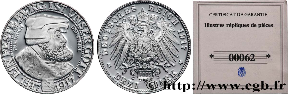 CINQUIÈME RÉPUBLIQUE Médaille, Reproduction monnaie, 3 Mark Fried  BE