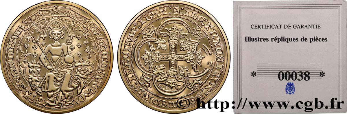 CINQUIÈME RÉPUBLIQUE Médaille, Reproduction monnaie, Double léopard d’Edouard III BE