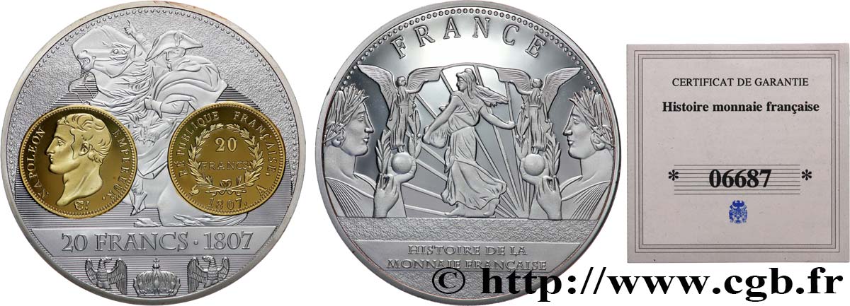 CINQUIÈME RÉPUBLIQUE Médaille, Histoire de la monnaie française, 20 francs SPL