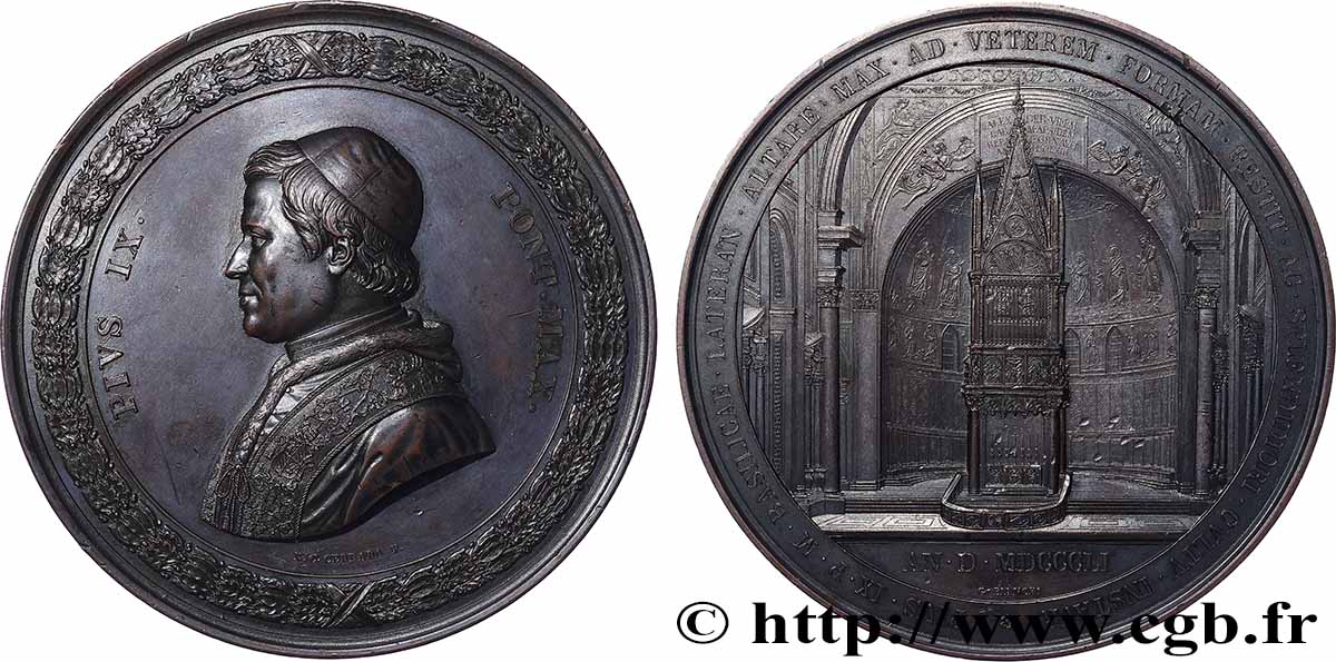 ITALIEN - KIRCHENSTAAT - PIE IX. Giovanni Maria Mastai Ferretti) Imposante médaille, restauration de l’autel de la basilique Saint-Jean de Latran fVZ