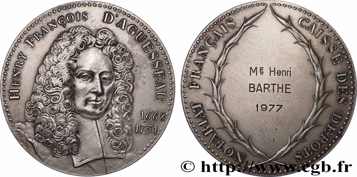 NOTAIRES DU XXe SIECLE Médaille, Henry-François d’Aguesseau, Notariat fVZ