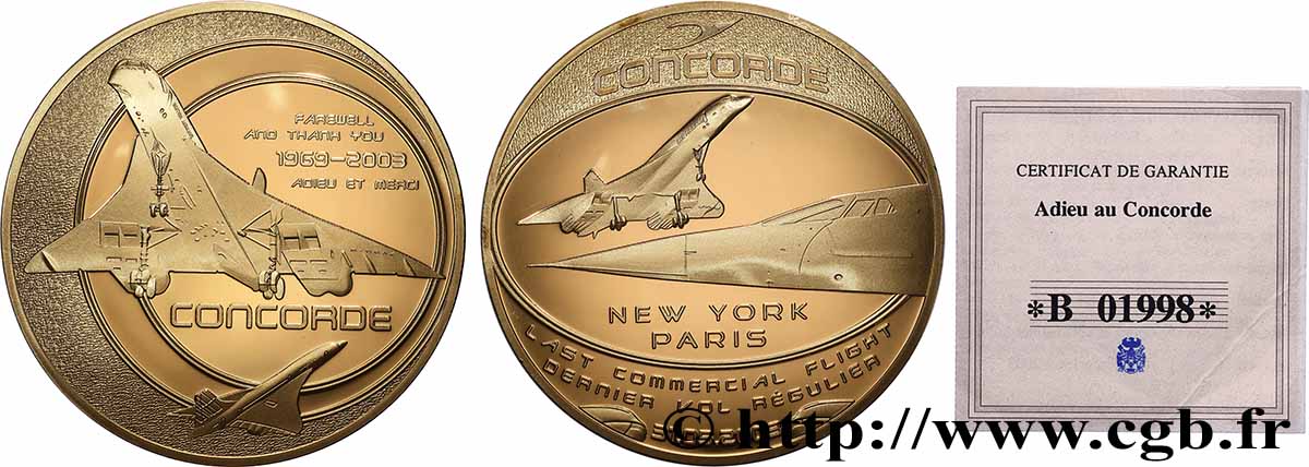 CINQUIÈME RÉPUBLIQUE Médaille, Adieu au Concorde, dixième anniversaire SPL