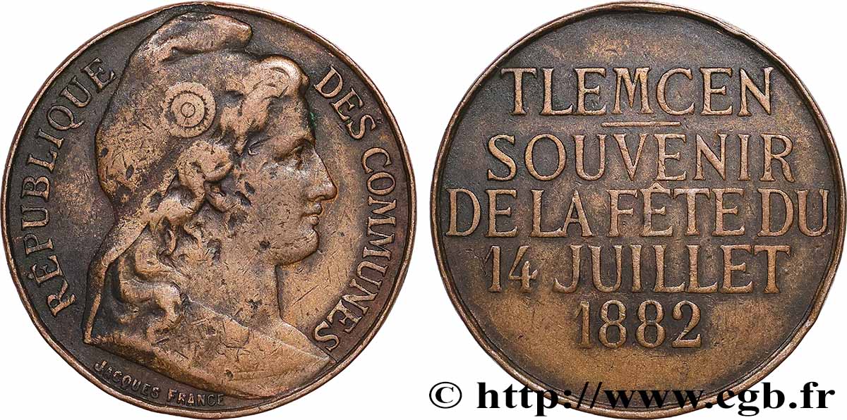 ALGÉRIE - TROISIÈME RÉPUBLIQUE Médaille, Souvenir de la fête du 14 juillet TB