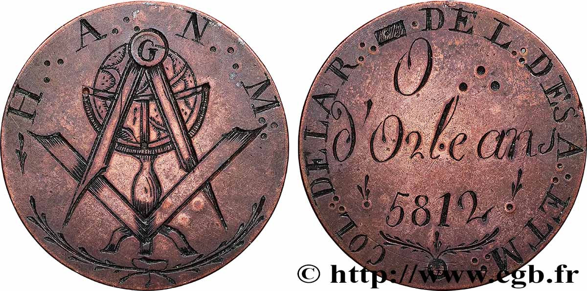 FREEMASONRY Médaille, Orient d’Orléans, Col:. de la R:. de Loge des Arts et Métiers XF