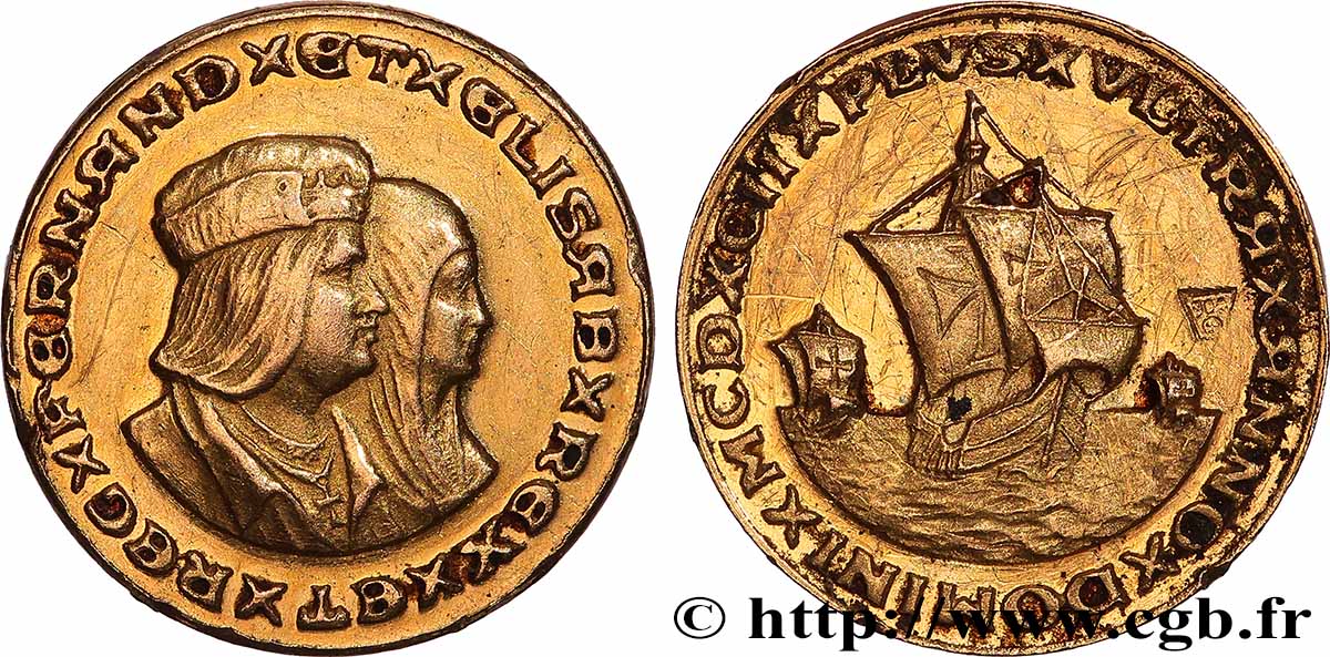 SPAIN Médaille, 500e Anniversaire de la découverte d’Amérique XF