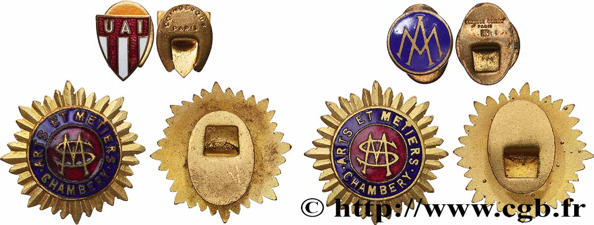 ARTS ET MÉTIERS - ÉCOLES Lot de 4 insignes, Boutons de manchette, Arts et Métiers SS