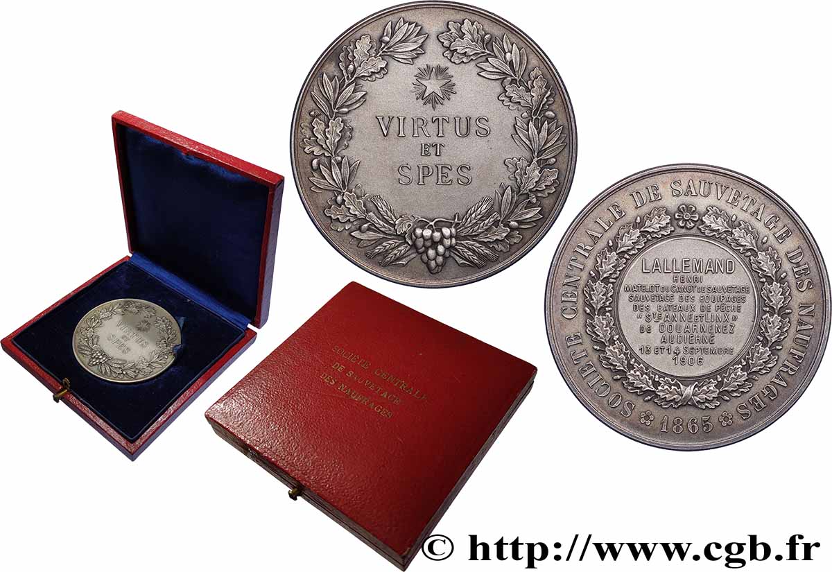 III REPUBLIC Médaille, Société centrale de sauvetage des naufragés AU