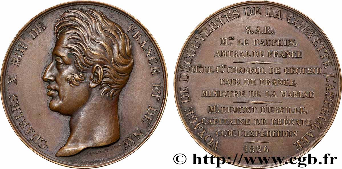 CHARLES X Médaille, Voyage de découvertes de la corvette l’Astrolabe TTB+