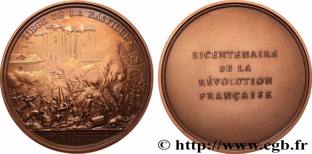 V REPUBLIC Médaille, Bicentenaire de la Révolution, Siège de la Bastille AU