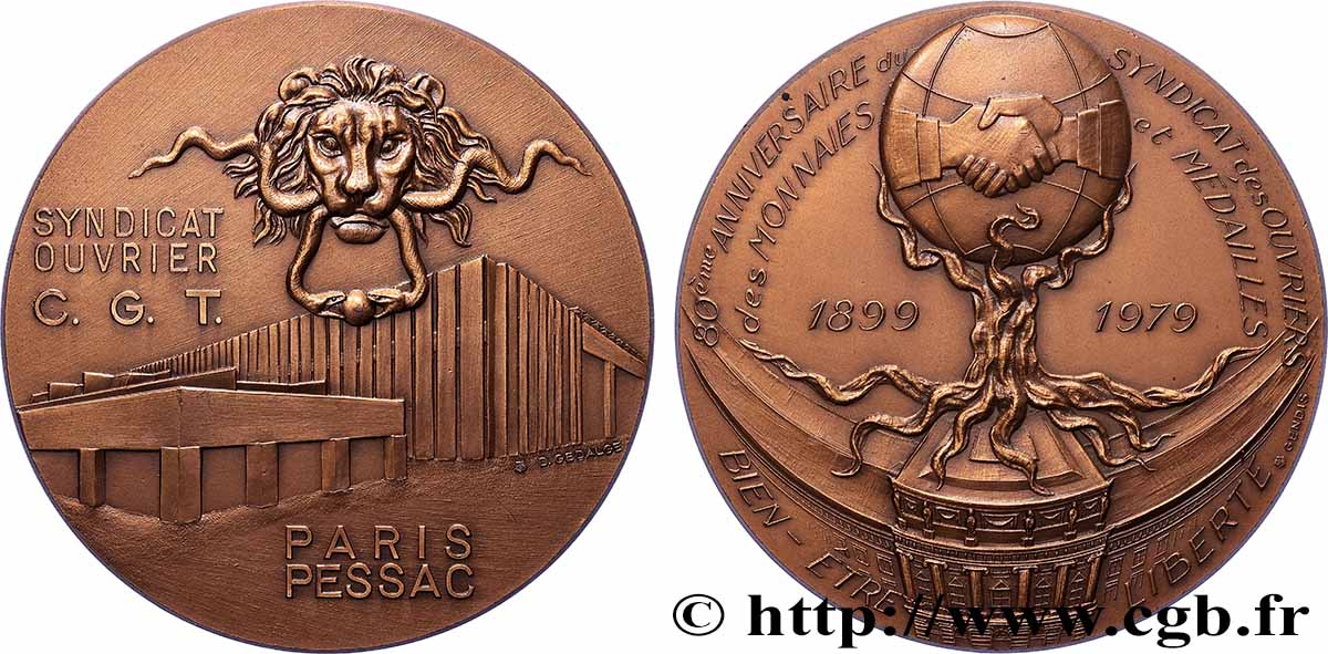 MONNAIE DE PARIS Médaille, 80e anniversaire du Syndicat des ouvriers des monnaies et des médailles AU
