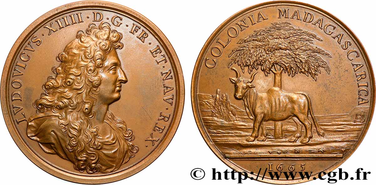 LOUIS XIV LE GRAND OU LE ROI SOLEIL Médaille, Reproduction Colonie de Madagascar TTB+