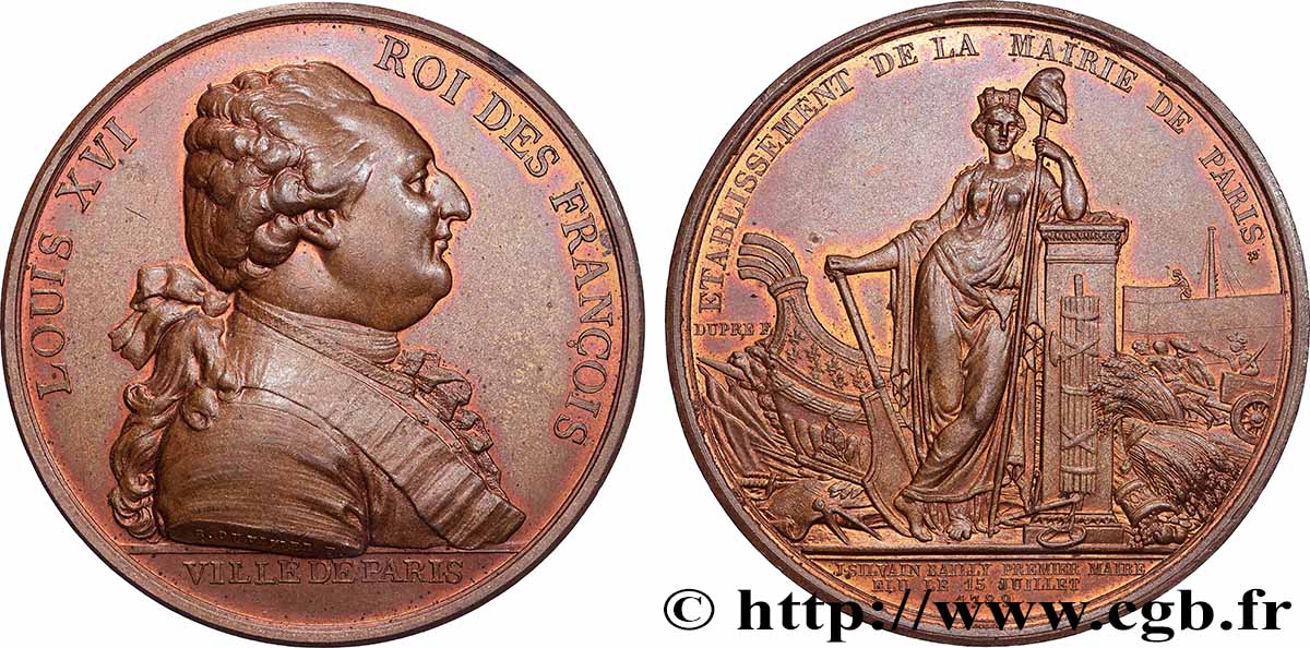 LOUIS XVI Médaille, Ville de Paris - J. S. Bailly maire, refrappe q.SPL