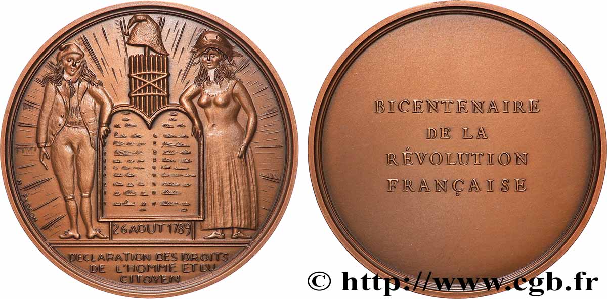 FUNFTE FRANZOSISCHE REPUBLIK Médaille, Bicentenaire de la Révolution, Déclaration des droits de l’homme et du citoyen VZ