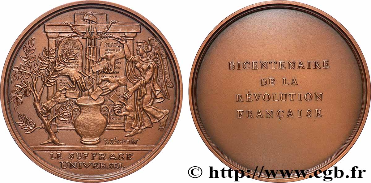 FUNFTE FRANZOSISCHE REPUBLIK Médaille, Bicentenaire de la Révolution, Suffrage universel fST