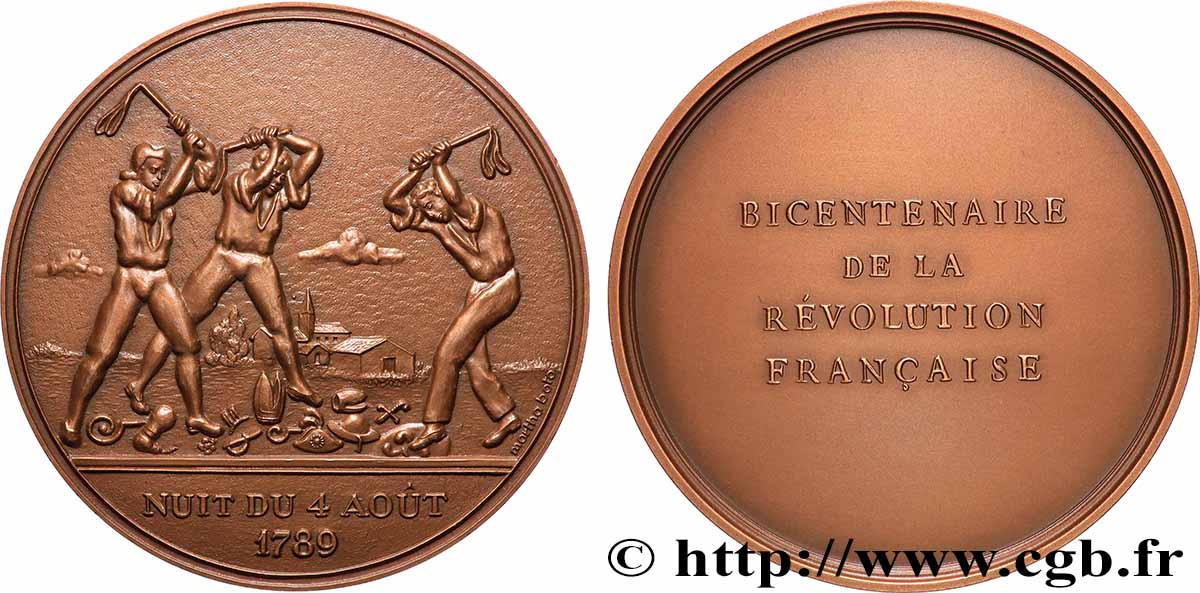 FUNFTE FRANZOSISCHE REPUBLIK Médaille, Bicentenaire de la Révolution, Nuit du 4 août 1789 VZ