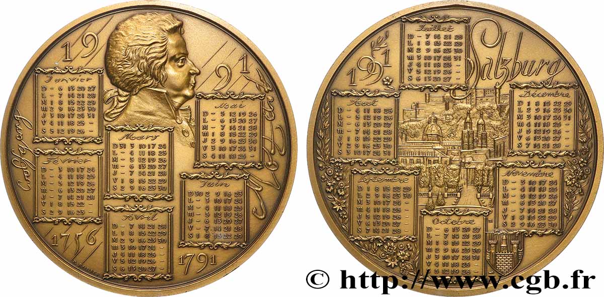 V REPUBLIC Médaille calendrier - Salzburg et Mozart MS
