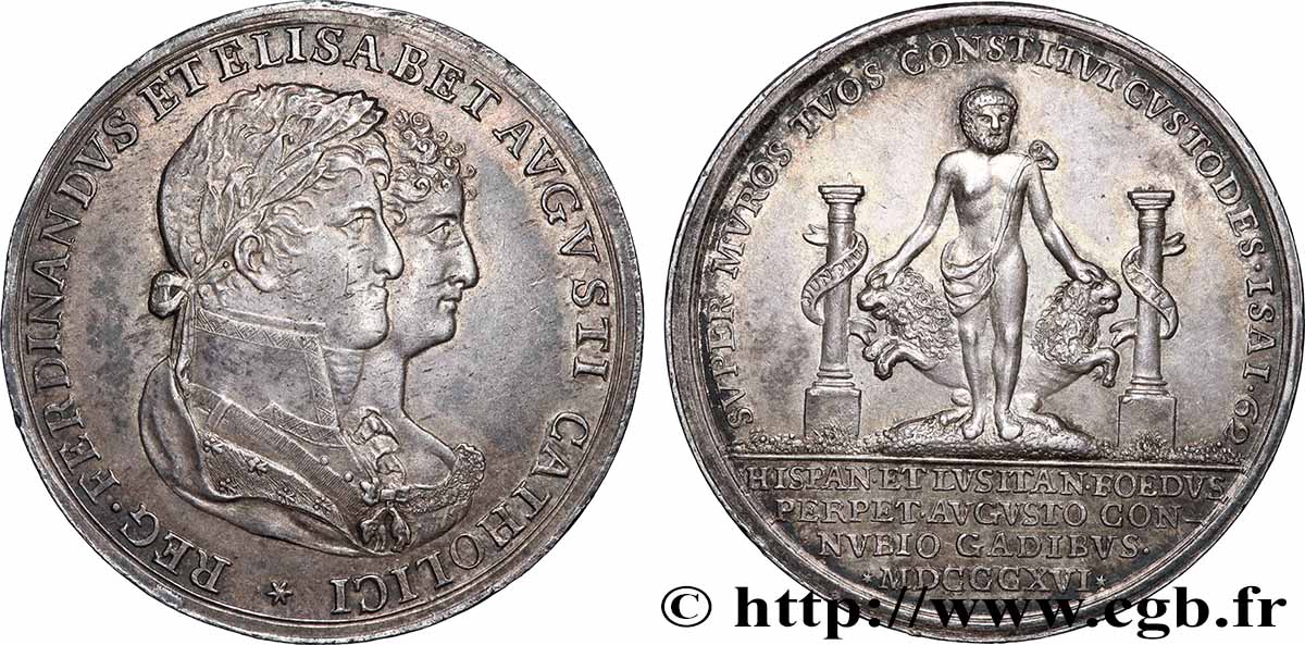 SPANIEN - KÖNIGREICH SPANIEN - FERDINAND VII. Médaille, Mariage de Ferdinand VII et Marie Isabelle de Portugal fVZ/VZ