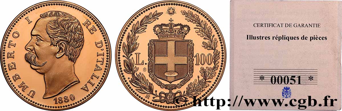 SÉRIE 1 MILLION DE DOLLARS Médaille, Reproduction, 100 lires or 1880 MS