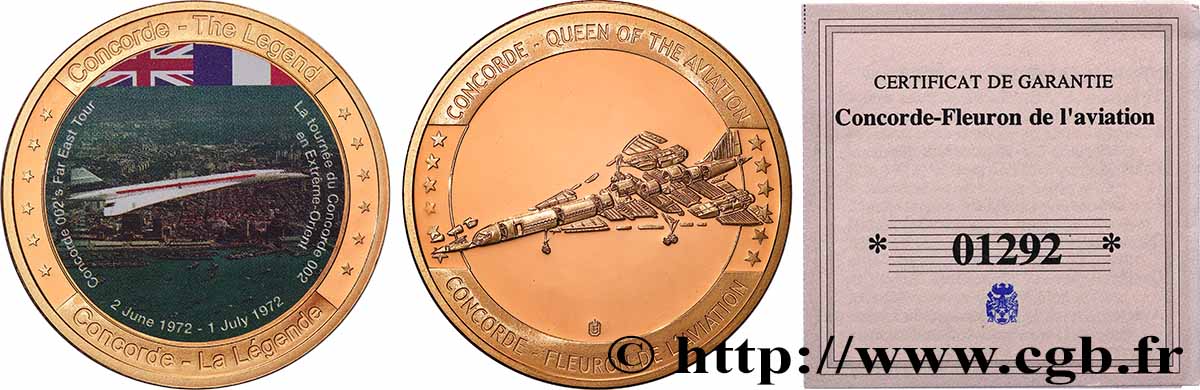 FUNFTE FRANZOSISCHE REPUBLIK Médaille, Concorde Fleuron de l’aviation, Tournée du Concorde 002 fST