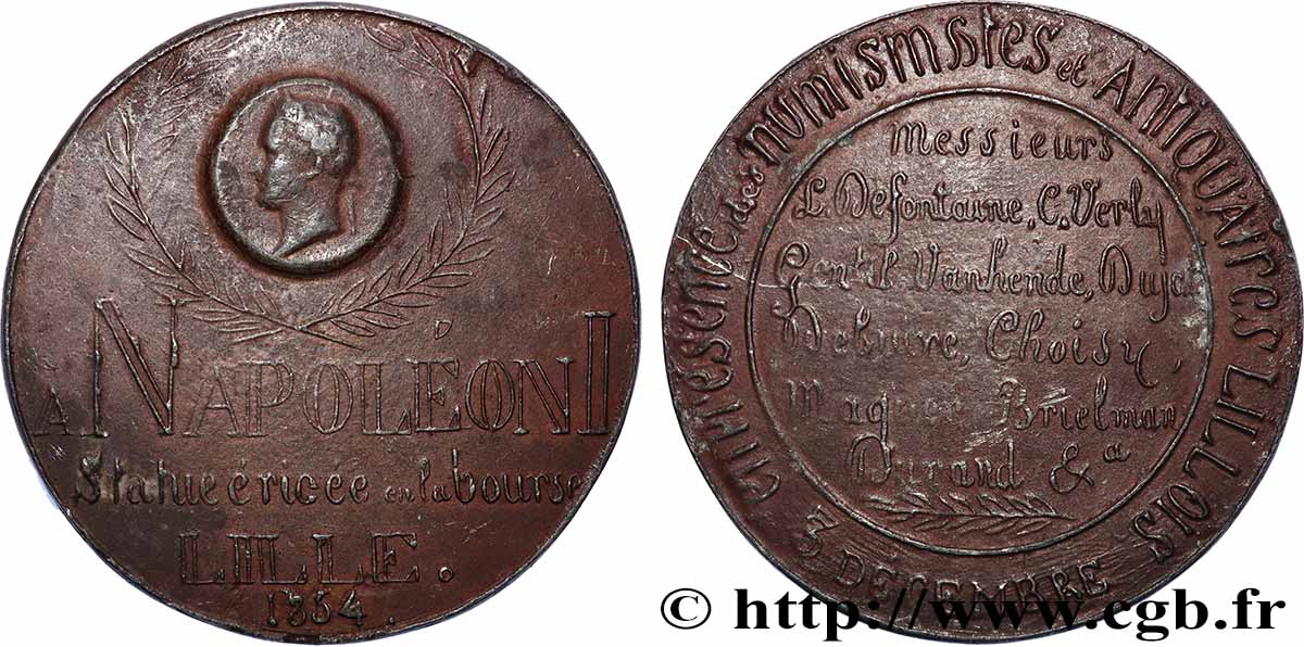 SECOND EMPIRE Médaille, A Napoléon, Statue érigée sur la Bourse de Lille TTB