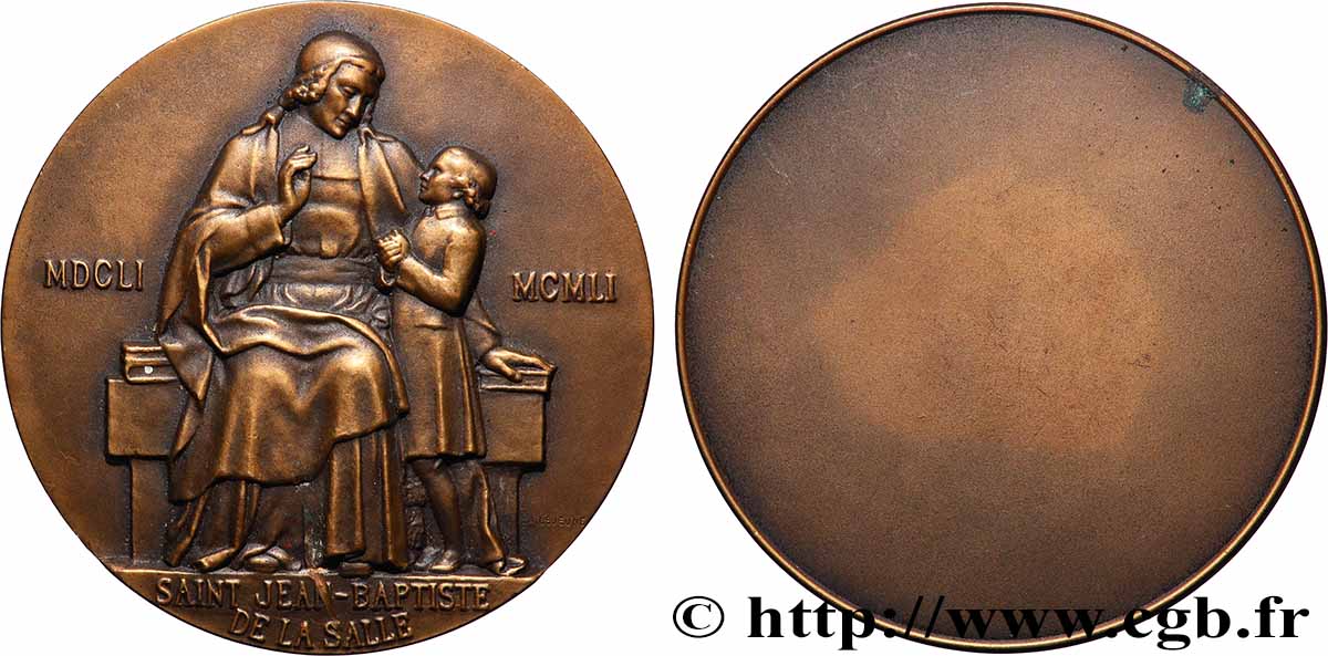 MÉDAILLES RELIGIEUSES Médaille, Troisième centenaire de la naissance de Saint Jean-Baptiste de La Salle fVZ
