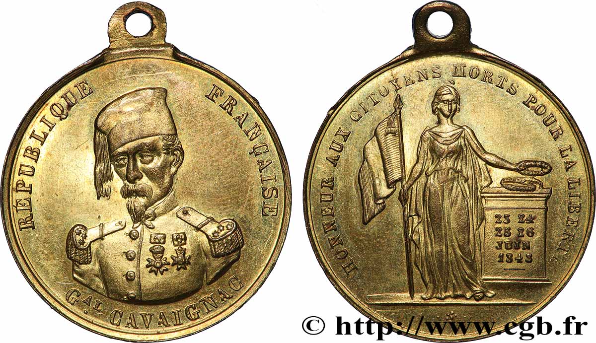 DEUXIÈME RÉPUBLIQUE Médaille, Général Louis Eugène Cavaignac, Honneur aux citoyens morts pour la liberté TTB+