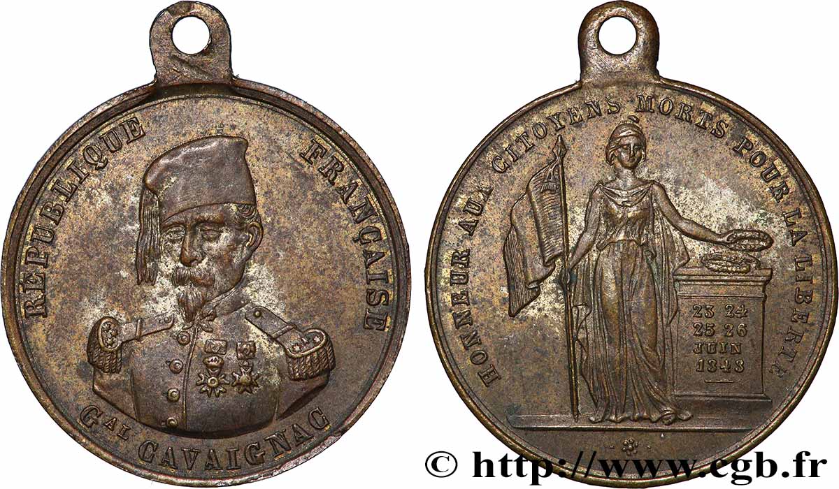 DEUXIÈME RÉPUBLIQUE Médaille, Général Louis Eugène Cavaignac, Honneur aux citoyens morts pour la liberté XF