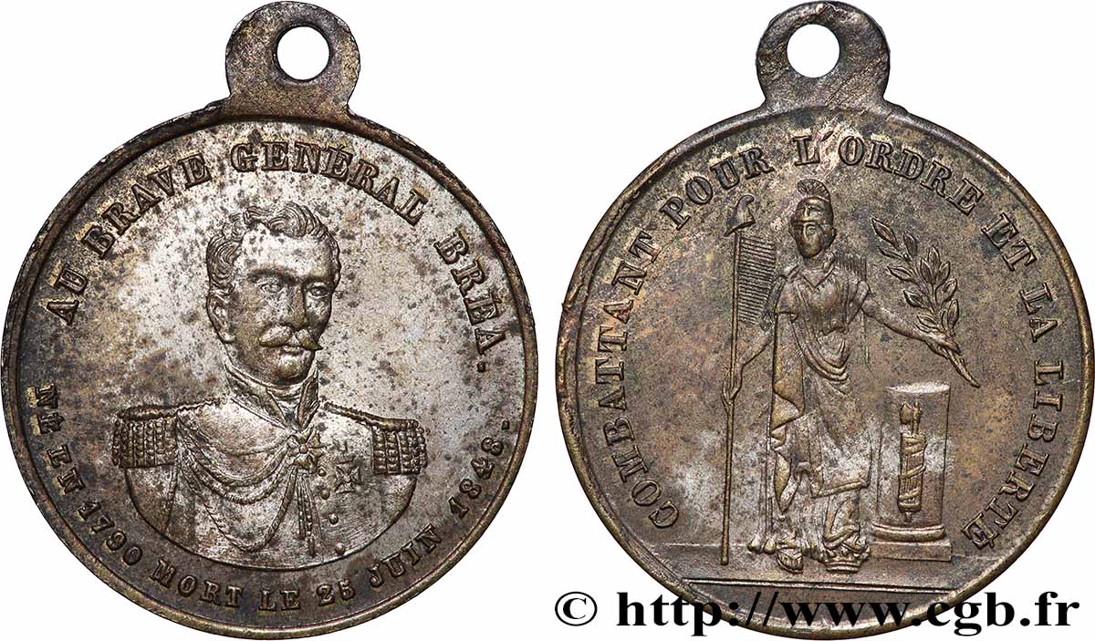 DEUXIÈME RÉPUBLIQUE Médaille, Au général Bréa TTB
