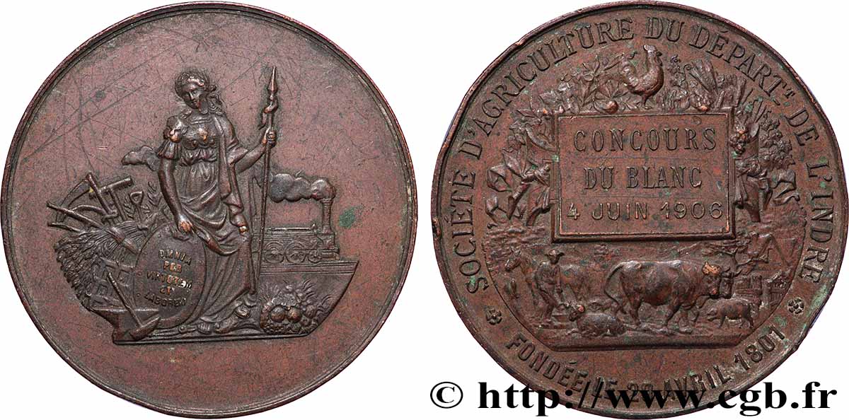 TROISIÈME RÉPUBLIQUE Médaille, Société d’agriculture de l’Indre TTB