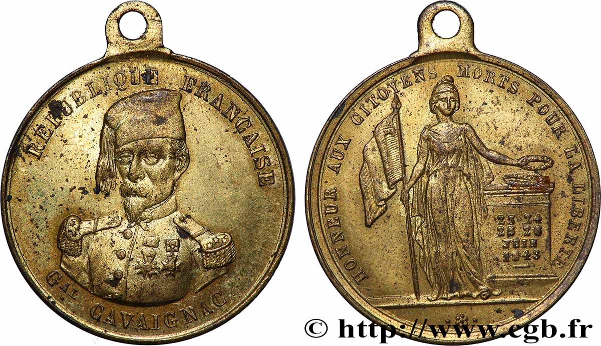 DEUXIÈME RÉPUBLIQUE Médaille, Général Louis Eugène Cavaignac, Honneur aux citoyens morts pour la liberté XF