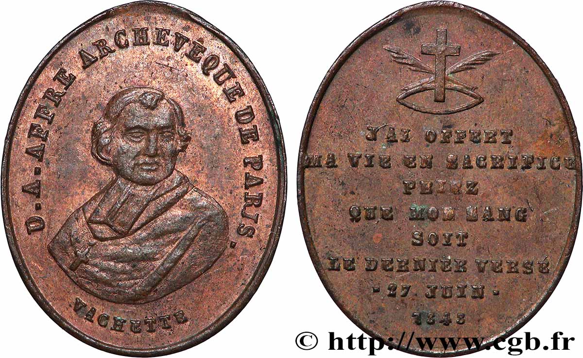 DEUXIÈME RÉPUBLIQUE Médaille, Denys Auguste Affre, archevêque et martyr TTB