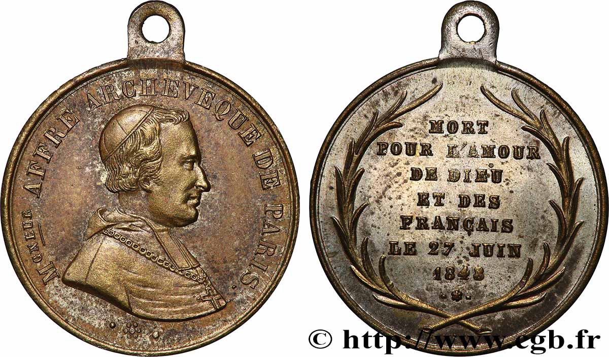 DEUXIÈME RÉPUBLIQUE Médaille, Monseigneur Affre, mort martyr TTB