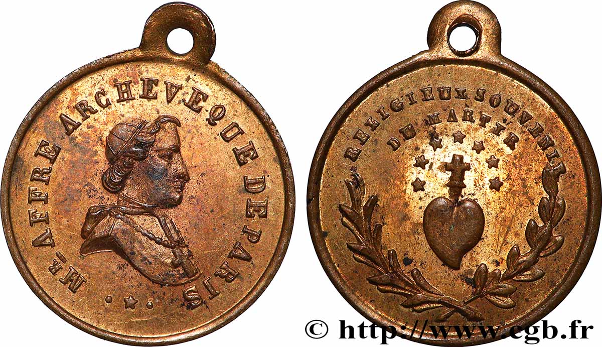 DEUXIÈME RÉPUBLIQUE Médaille, Denys Auguste Affre, archevêque et martyr TTB+