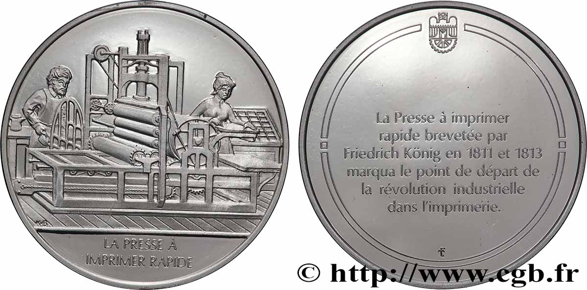 DIE 100 GRÖSSTEN ERFINDUNGEN DER MENSCHHEIT Médaille, Invention de la presse à imprimer rapide Polierte Platte