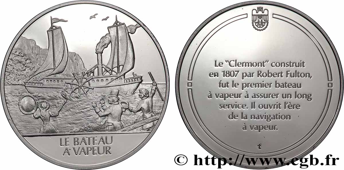 DIE 100 GRÖSSTEN ERFINDUNGEN DER MENSCHHEIT Médaille, Invention du bateau à vapeur Polierte Platte