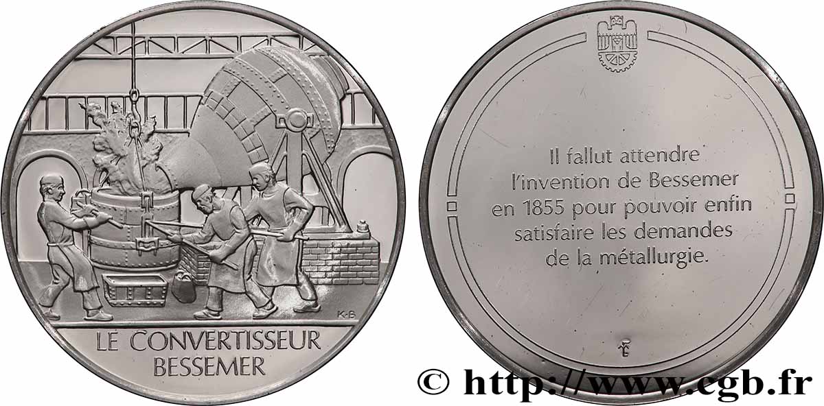 DIE 100 GRÖSSTEN ERFINDUNGEN DER MENSCHHEIT Médaille, Invention du convertisseur Bessemer Polierte Platte