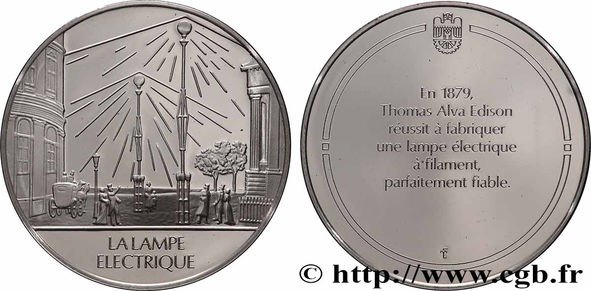 LES 100 PLUS GRANDES INVENTIONS DE L&nbsp;HUMANITÉ Médaille, Invention de la lampe électrique BE
